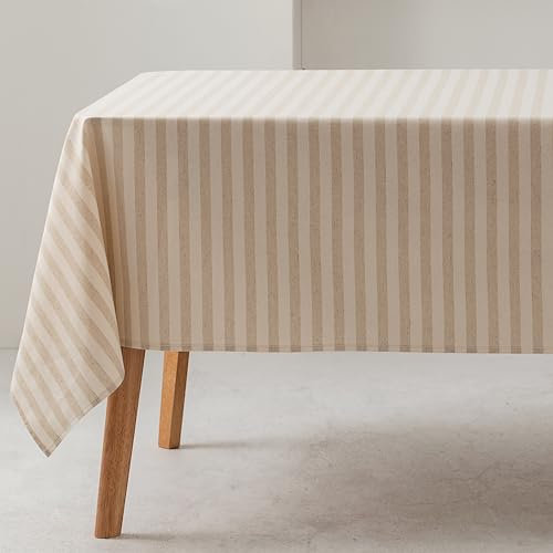 GAMUSI Tischdecke, quadratisch, gestreift, Leinen, wasserdicht, 100 % Baumwolle, waschbar, Innen- und Außenbereich, 140 x 140 cm