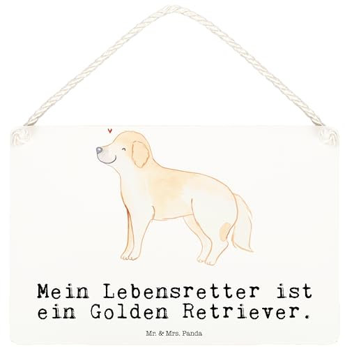 Mr. & Mrs. Panda DIN A6 Deko Schild Golden Retriever Lebensretter - Geschenk, Goldie Hund, Dekoschild, Tür Schild, Tierfreund, Türschild, Rassehund,
