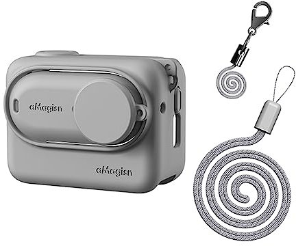 HUYUAWA Silicone Protective Case (Gray) Compatible for Insta360 GO3 Sleeve Case Cover Lens Cap with Lanyard for Insta 360 GO 3 Action Camera Accessories