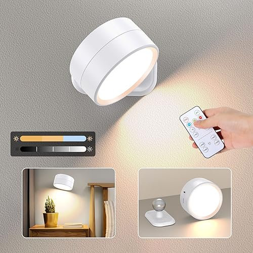 OMECO LED-Wandleuchte für den Innenbereich, 360° Drehbar, Touch Control mit 3 Helligkeitsstufen, USB-Lademodus, für Schlafzimmer, Nachttisch, Schrankbeleuchtung (Weiß - Einzelverpackung)