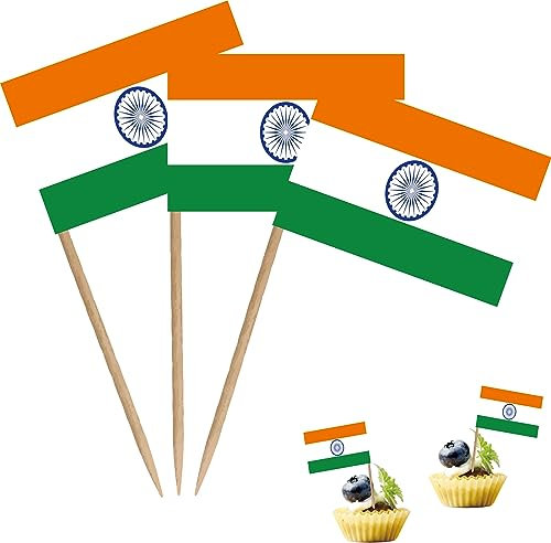 LUSEOAN India Toothpick Flag Indian National Small Mini Cocktail Fruit Cupcakes Toppers Food Stick Flags Decorations, 100 Pack