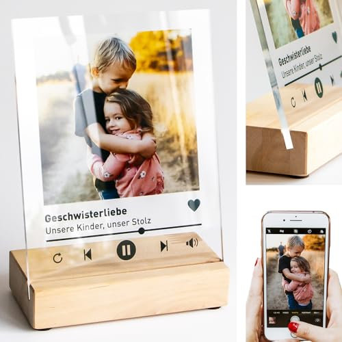 Personalisiertes Foto-Geschenk, Spotify Song Cover Glas, mit eigenen Foto Bild, Name & Widmung - zu Ostern Geburtstag Muttertag Freundin Freund Frau Männer, 15x20cm - druck hinter 5mm Acrylglas