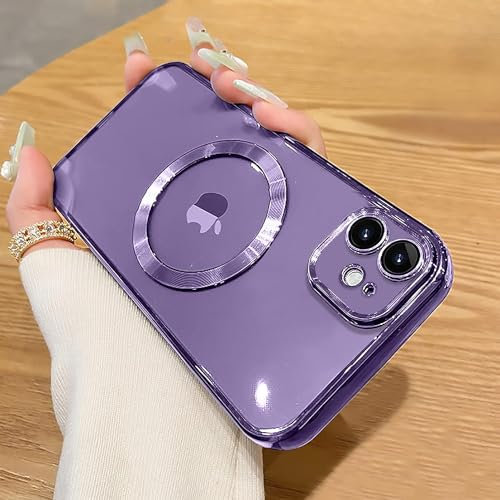 vomubao Cover per iPhone 11 Magnetica Custodia Compatibile con MagSafe, Anti-Scratch Trasparente Custodia Telefono Magnetico per iPhone 11 con Protezione Fotocamera-Viola