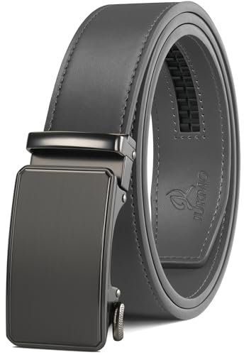 JUKMO Gürtel Herren, Ledergürtel Ratsche Automatikschließe, 35mm Breit Gürtel (Achteck - Grau, L-106cm to 115cm Taille Verstellbar (Länge 135cm))