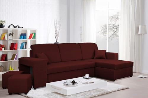 Generisch Ecksofa Alex - L-Form Couch mit Schlaffunktion 205x130 cm - Schlafsofa mit Bettkasten - Wohnzimmer L Couch - Links oder rechts (Bordeaux, Ecksofa Rechts)
