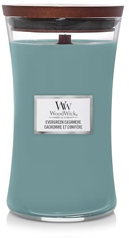 WoodWick Large-scented candle with crispy wick | Evergreen Cashmere | Up to 130 hours burn time