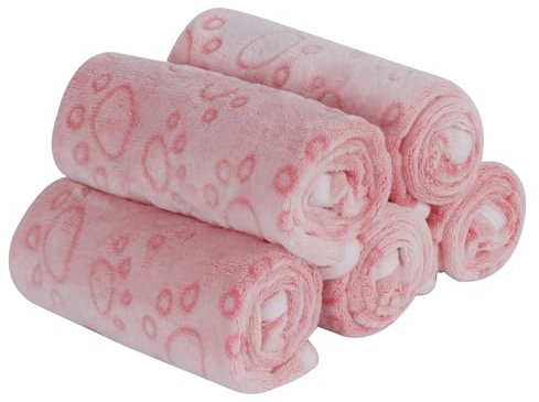 PET SPPTIES Hundedecke Kuscheldecke Hund Weiche Decken Waschbare Decke für Kleiner Grosse Hund Katze Fleecedecke, 5 Stück Hunde Decken PS016 (60x40 cm, 5 PCS Pink Paw)