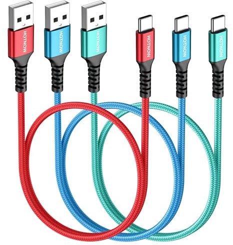 HOTNOW Cavo corto USB C 50cm 3 Pezzi, 0.5m USB-C QC3.0 Cavo di ricarica veloce per iPhone 16 15, Galaxy S25 S24 S9 S8, Banca di potere e altri dispositivi di tipo c