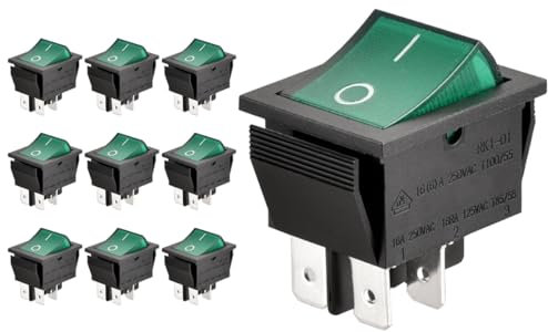 Heschen Ein-Aus-Kippschalter, DPDT, 4 Endpunkte, 16 A 250 VAC, grün leuchtend (10)