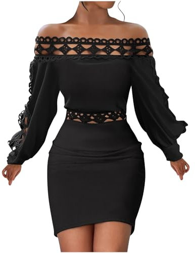 Sequin Mini Dress for Women - UK Cold Shoulder Bodycon Mesh Long Sleeve Turtleneck Neck Sexy Evening Wedding Guest Dinner Dance Party Dress Elegant Ladies Sparkly Glitter Clubwear