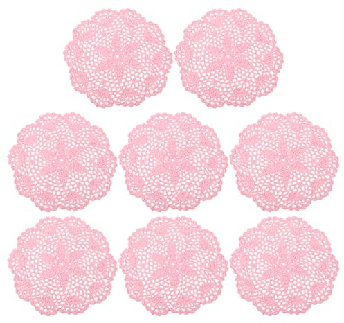 sourcing map Häkeldeckchen, 8 Stück, 20,3 cm, handgefertigt, gehäkelte Baumwolle, Untersetzer, runde Spitzen-Tischsets mit Blumenmuster für Hochzeit, Party, Dekoration (Rosa)
