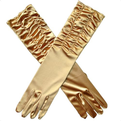 ihreesy Satin-Handschuhe, 38cm Ellenbogenlänge Opernhandschuhe Armstulpen Brauthandschuhe Satinhandschuhe Abendhandschuhe Tüllhandschuhe Abendhandschuhe für Partykostüme,Gold
