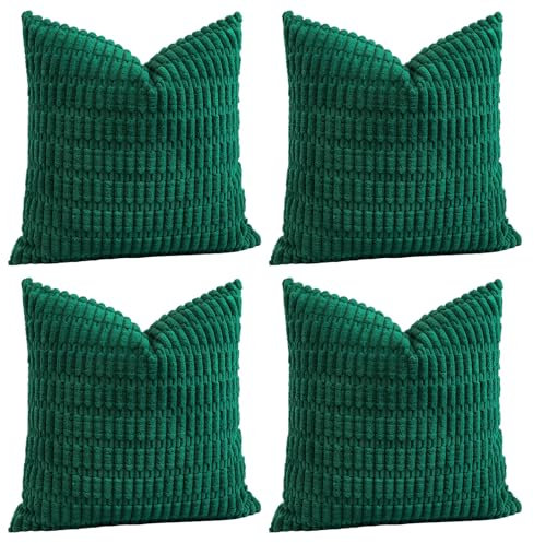 Sungeek 4er Set Kordsamt Kissenbezüge, Dekorativ Zierkissenbezüge Weich Kissenbezug Dekokissen Sofakissen Couchkissen Deko Bezug Kissenhülle für Sofa Schlafzimmer Wohnzimmer (Dunkelgrün, 45x45 cm)