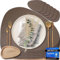 Mahewa® 6er Set Premium Tischset aus Kunstleder - Platzset abwaschbar und wasserdicht - Platzdeckchen Telleruntersetzer in Lederoptik (Kupfer/Holzkohle, Oval mit Halter)