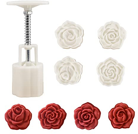 Chinesische Set aus Formen für Mondkuchen， Mondkuchenform mit 4 Ausstechformen mit einstellbarer，DIY Mond Kuchen Pressformen (D)