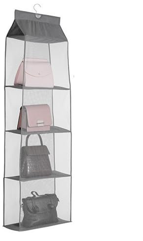 DQZSY Handtaschen Organizer Hängend, Handtasche Aufbewahrung Organizer Oxford Stoff Hängeregal Kleiderschrank Organizer für Familienschrank Schlafzimmer, Faltbar und Universal Fit,Grau