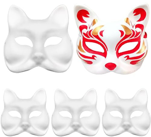 YOUYIKE 5 Stück DIY Fuchsmaske, Masken Zum Bemalen, DIY Weiß Leere Maske, Masken Zum Basteln, Lustige Tiermasken, für Halloween Cosplay, Karneval Maske Maskenball auf Partydekorationen