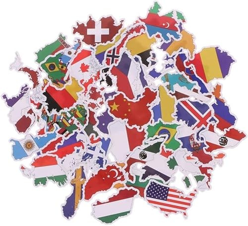50 Stück Nationalflaggen-Aufkleber, Länder-Karten-Aufkleber, Für DIY Laptop Scrapbooking Skateboard Suitcase Auto-Fahrrad Kunst und Handwerk(Random-Stil)