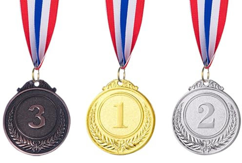 Meecuppa 3 Pcs Metal Gold Silver Bronze Award Medals 1st 2nd 3rd Place Winner Awards with Neck Ribbon for Competitions, Sports, Party, Prizes, 2 Inch