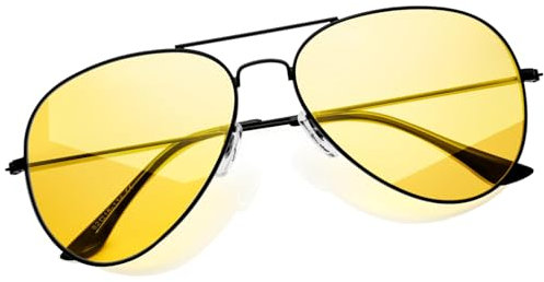 KANASTAL Groß Nachtfahrbrille Herren für Autofahrer Polarisiert Sonnenbrille Herren mit Premium Metallrahmen UV400 Schutz Vintage Nachtbrille, Matt Schwarz Rahmen Gelbe Gläser