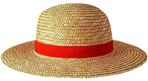 Luffy Sombrero de Paja,Sombrero de Paja Estilo Luffy One Piece para Niños,Personaje de Dibujos Animados, protección Solar,Gorro Pirata para Niños y Niñas, Fiestas, Disfraces y Cosplay