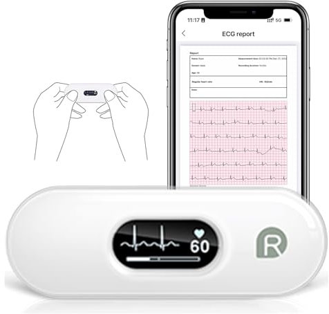 CheckMe DuoEK-S Moniteur ECG Portable, ECG Mètre sans fil Bluetooth avec Rapport d'analyse, écran OLED 0,96 pouce, 30s - 5 mins, Moniteur de Fréquence Cardiaque, APP pour iOS/Android