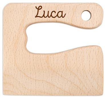 wunderwunsch® - Personalisiertes Montessori Kinder Messer mit Gravur - Sicheres Holz Baby Besteck mit abgerundeten Kanten - Geburtstag Baby Geschenk (mit Name)