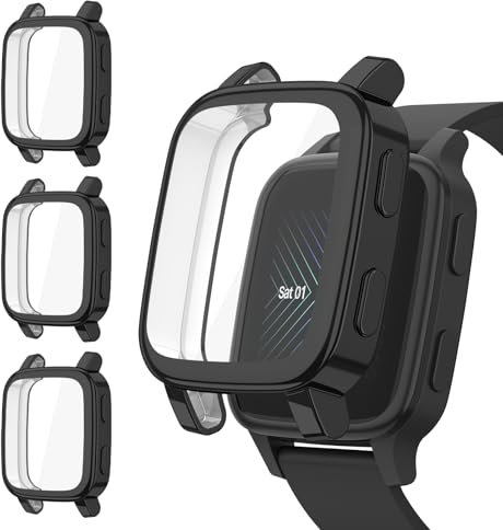 Vancle Schutzhülle kompatibel mit Garmin Venu Sq 2/Sq 2 Music/Sq/Sq Music, Schutzhülle aus weichem Silikon, Rundumschutz, stoßfest (Schwarz/Schwarz/Schwarz)