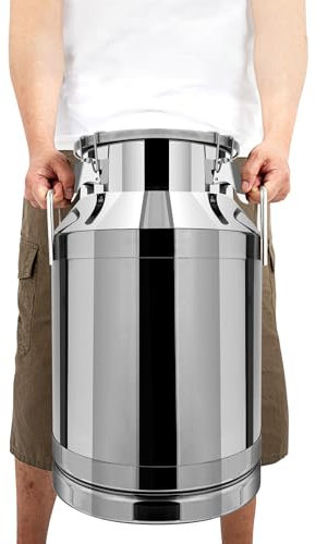 Große Milchkann aus Edelstahl mit Dichtungsdeckel und robusten Griffen für Transport und Lagerung von Milch Wasser Wein Käse Öl und Getreide (Silber, 40L)