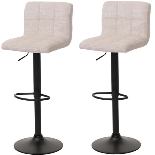 Mendler 2er-Set Barhocker HWC-G87, Tresenhocker Barstuhl, höhenverstellbar drehbar, Stoff Chenille (465g/m²) FSC® - Creme-beige