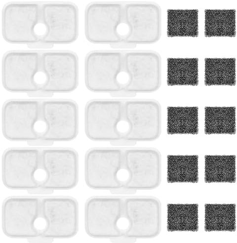 10 Pack Cat Water Fountain Filter Replacement, Compatible With PETLIBRO Dockstream 2.5L/84oz Cat Water Fountain PLWF005/PLWF105/PLWF115/PLWF305, Quiet Cat Fountain Filters with 10 Pre-Filter Sponges