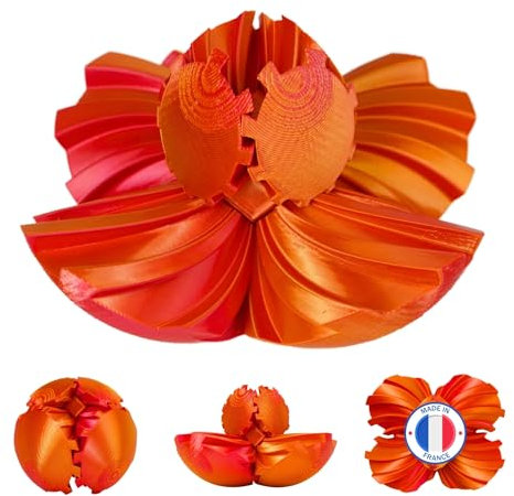 Gear Ball Fidget - Sphère Rotative Portable Anti-Stress Imprimée en 3D Idées Cadeaux Adultes - Anniversaire Noel Format de Poche Fêtes Anxiété Bureau Petit Léger (Rouge Or Brilliant)