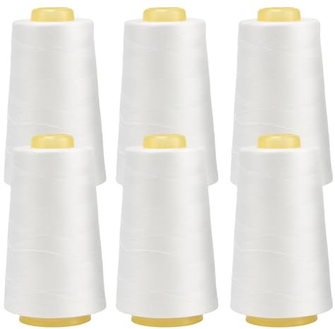 FOGAWA 6 rotoli Rocchetti di filo da cucito 40S/2, 3000 Yards Filato da cucito universale poliestere filo da cucito a mano Filo da cucire per Cucito, Quilting, Patchwork (Bianco)