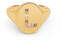 SINGULARU - Personalisierter Ring Signet Letter Colors. Messing mit 18 Kt Vergoldeter Beschichtung und Zirkonia. Schmuck für Damen. Buchstabe A-Z.