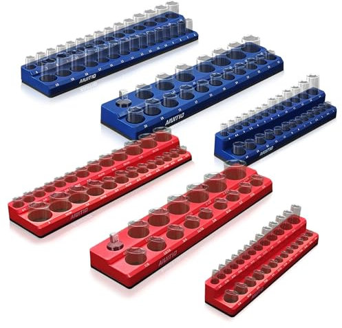 6-Piece Magnetic Socket Organizer Set, Magnetic Socket Holder Includes 1/4, 3/8, 1/2 Drive Metric SAE Socket Trays,Holds Standard and Deep Sockets (6-Piece Magnetic Socket Organizer)