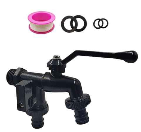 Gcerfby Außenarmatur mit Doppelausgang, Messing Wasserhahn 1/2 Zoll Einlass schwarz, Yard 1-in-2 Zapfhahn Heavy Duty Wand Frostsicher Wasserhahn für Autowäsche