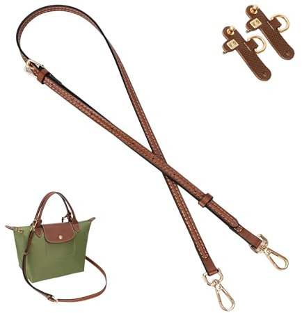 SJDOFU Schultergurt für Longchamp Tasche Damen, Mini Bag Straps mit 2 Stück Schultergurtadapter, Längenverstellbarer Ersatzriemen Leder Schulterriemen Verstellbarer Schulterriemen für Taschen(1.2CM)