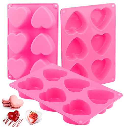3 Piezas Molde de Galletas en Forma de Corazón Silicona 6 Compartimentos,Moldes de Silicona para Chocolate,Kit para Hacer Jabones Artesanales per Fare Sapone Fatto a Mano,Cioccolato,Pudín de Gelatina