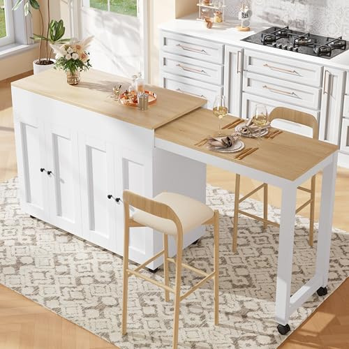 Moderner ausziehbarer Bartisch, Ausziehbarer Esstisch mit Stauraum, mit sechs AblageflächenStehtisch Bistrotisch, für Esszimmer,Verwendung als Wohnzimmertrennwand (Weiß, 118-180×50×94cm)