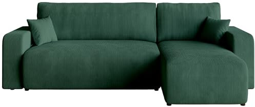 BROMARKT Sofa mit Schlaffunktion Couch L Cordstoff Sofa Bettkasten Schlafsofa für Wohnzimmer freistehend PUMI L Relaxsofa 3 sitzer 244x148x82 cm Grün