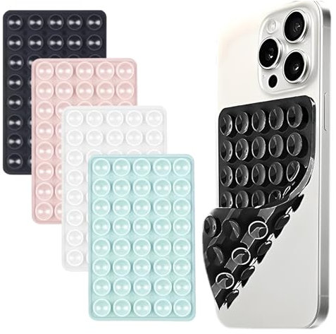 AUXHCYL 4 Stück Silikon Handy Saugnapf Doppelseitig, Saugnapf Handy für Selfies & Videos, Handy Saugnapf Halterung für Alle Handy-Modelle (Weiß, Schwarz, Rosa, Grün)