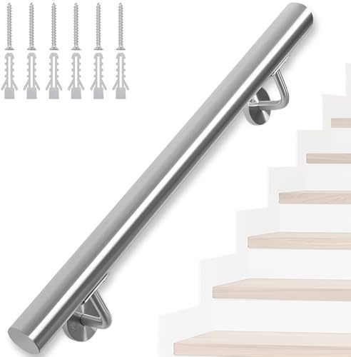 FREEAMG 100CM Handrails for Stairs, Stainless Steel Handrail with Brackets