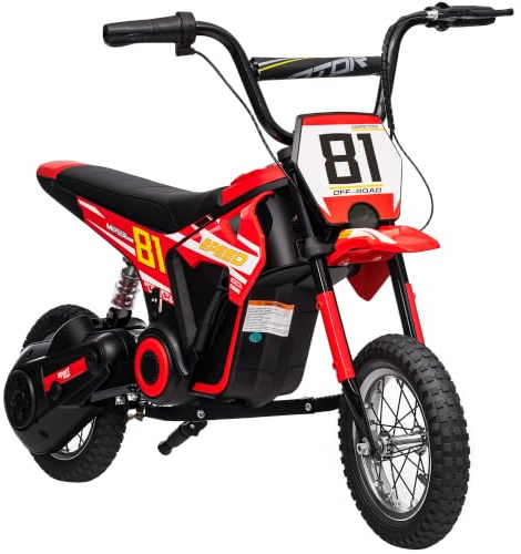 AIYAPLAY Kids Electric Motorbike 24V 250W 6-16km/h for 8-12 Years Old Red
