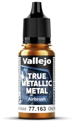 Vallejo Peinture Métallique True Metallic 163-18ml Aérographe, Couleur Or Impérial, Finition Homogène, Prêt à l'Emploi, Idéal pour Modélisme et Loisirs Créatifs