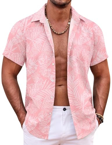COOFANDY Chemise hawaïenne d'été à Manches Courtes pour Homme - Chemise boutonnée légère - Chemise décontractée