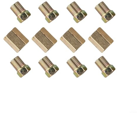 LatoYard 12pcs 3/8-24 Filetage Laiton Ligne de Frein Raccords pour Tube 3/16 Pouces, 4 Unions & 8 Écrous