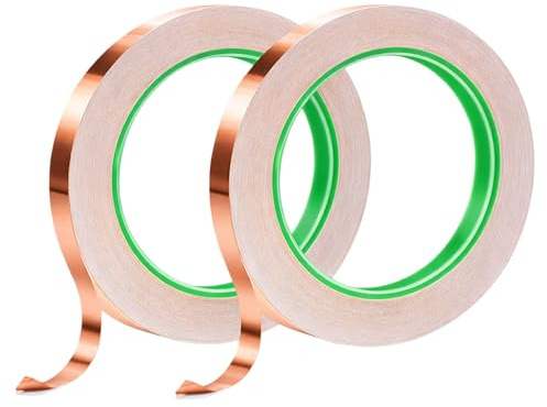 LKTFATD 2 Rolls Copper Foil Tape, Copper Tape Conductive Adhesive, Double-Sided Copper Foil Tape with Conductive Adhesive, 6mm×20m Copper Slug Tape for Stained Glass, Guitar, Repair, Crafts, DIY