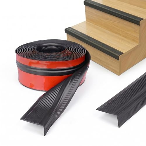 Snugkin Treppenkantenprofil 6 Meter Selbstklebend 50x25mm L-Form Stufenkanten-Schutz Flexiblem PVC Rutschhemmende Treppenkante für Innen & Außen Kantenschutz für Holz, Fliesen & Beton (Schwarz)
