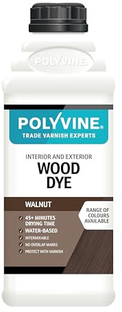 Polyvine Wood Dye – Interior Exterior Wood Colour Restorer – Quick Drying, Water Based Intermixable Woodwork Sealer Any Colour for Furniture, MDF, Ply, Hardwood, Softwood - Walnut, 1 L