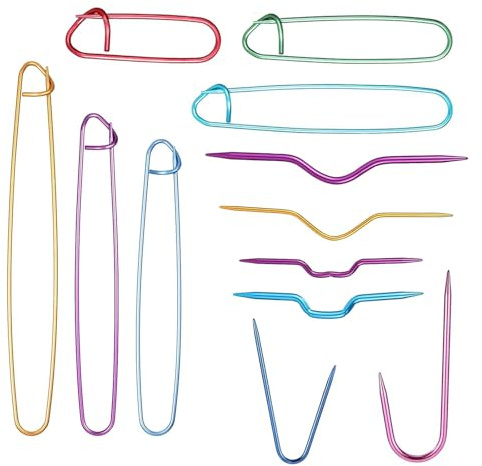12 PCS Cable Needles for Knitting, Easy to Operate and Portable | 6 Sizes 6-20cm Aluminium Alloy Cable Needle Set, Secure The Safety Lock Buckle, for Sewing on Sweaters and Scarves